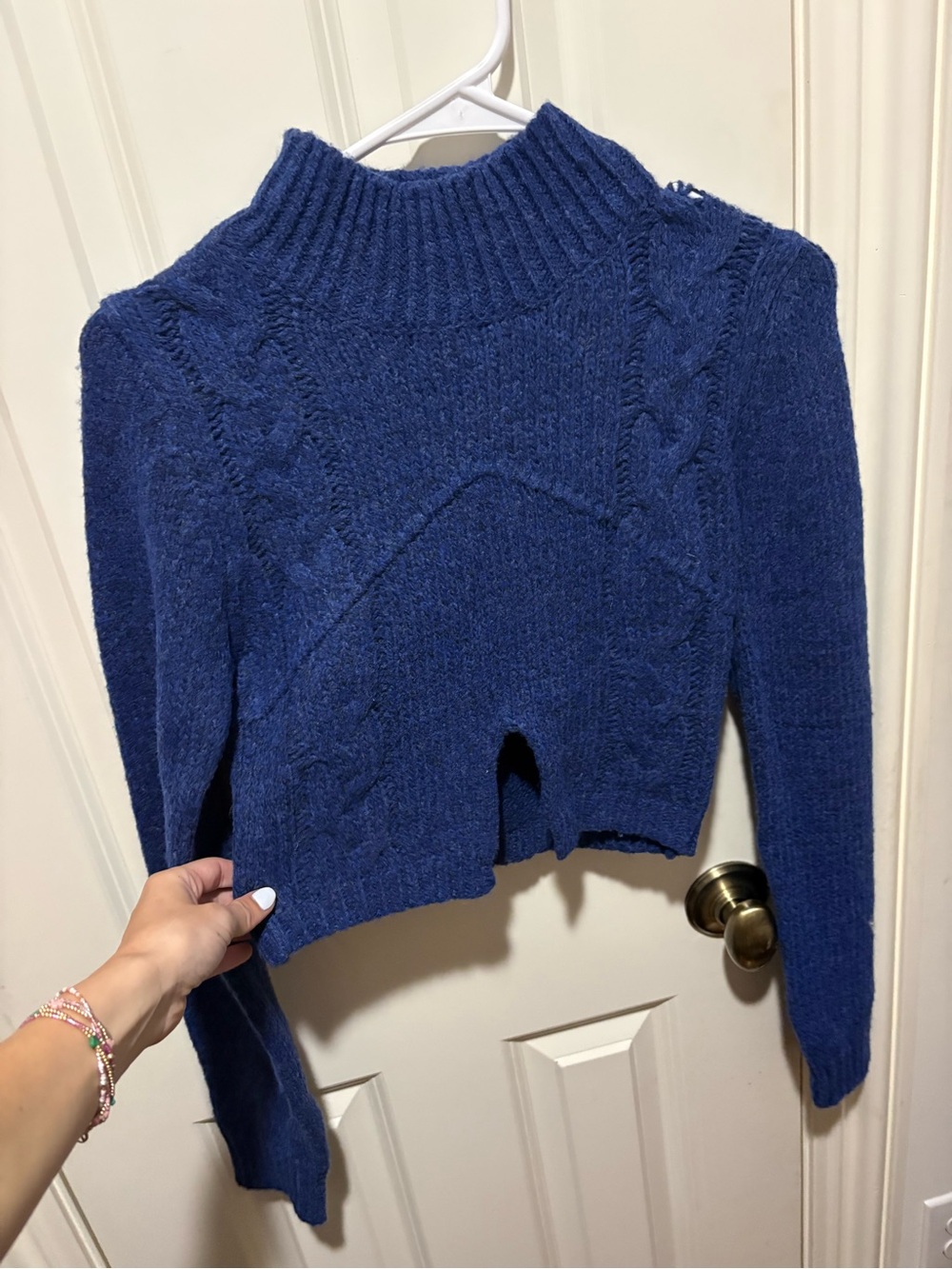 Le Lis Navy Cable-Knit Turtleneck Sweater